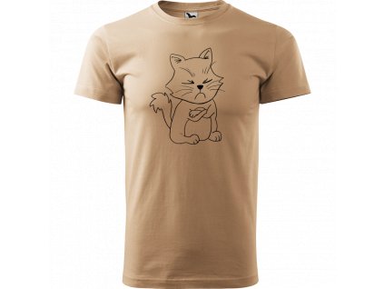 Ručně malované triko pískové s černým motivem - Grumpy Kitty