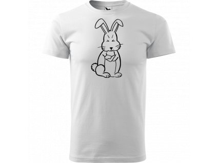 Ručně malované triko bílé s černým motivem - Grumpy Rabbit