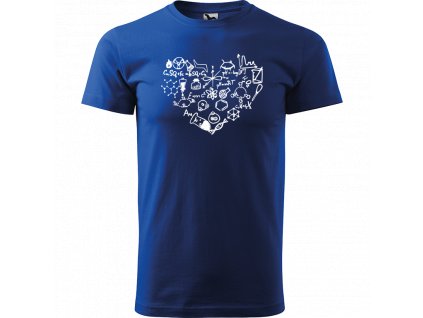 Ručně malované triko modré s bílým motivem - Chemikovo srdce