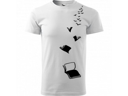 Ručně malované triko bílé s černým motivem - Knihy - Létající