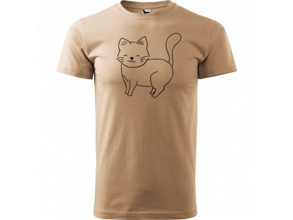 Ručně malované triko pískové s černým motivem - Kočka