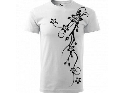 Ručně malované triko bílé s černým motivem - Květiny