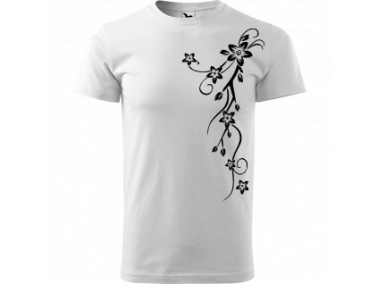 Ručně malované triko bílé s černým motivem - Květiny - Menší