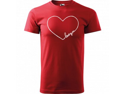 Ručně malované triko červené s bílým motivem - "Love You" srdce