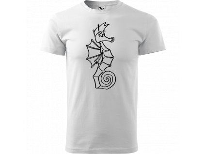 Ručně malované triko bílé s černým motivem - Mořský koník