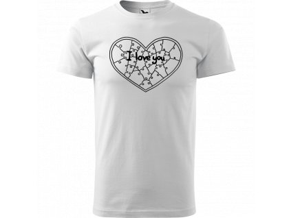 Ručně malované triko bílé s černým motivem - Puzzle srdce