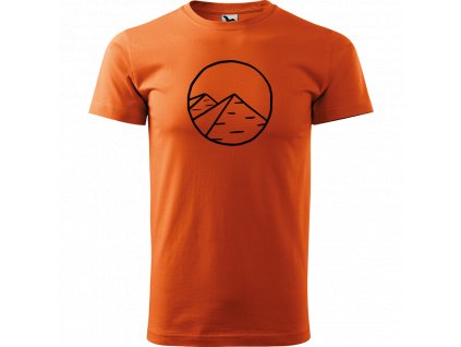 Ručně malované triko oranžové s černým motivem - Pyramidy