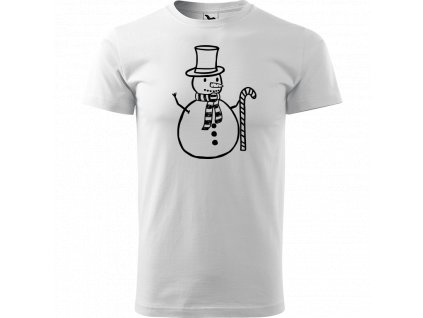 Ručně malované triko bílé s černým motivem - Sněhulák s ozdobou