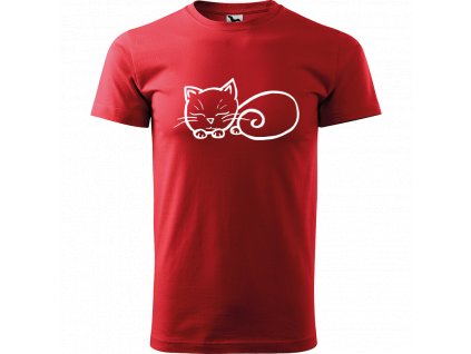 Ručně malované triko červené s bílým motivem - Spící kotě