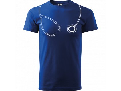 Ručně malované triko modré s bílým motivem - Stetoskop