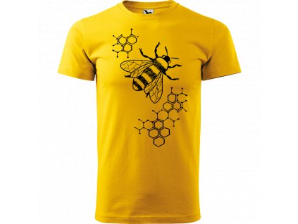 Ručně malované triko  s černým motivem - Včela s plástvemi