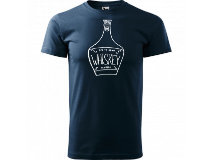Ručně malované triko námořnické modré s bílým motivem - Whiskey
