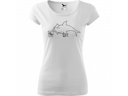 Ručně malované triko bílé s černým motivem - Spící žralok