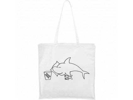 Plátěná taška Carry bílá s černým motivem - Spící žralok