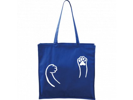 Plátěná taška Carry modrá s bílým motivem - Kočičí packy