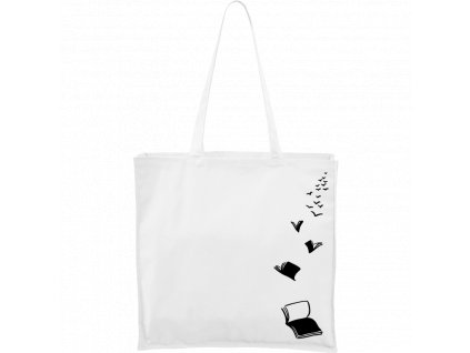 Plátěná taška Carry bílá s černým motivem - Knihy létající