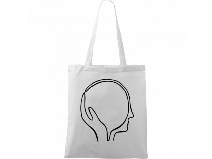 Plátěná taška Handy bílá s černým motivem - Dlaň s hlavou