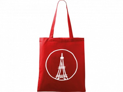 Plátěná taška Handy červená s bílým motivem - Eiffelovka