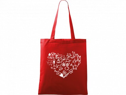Plátěná taška Handy červená s bílým motivem - Chemikovo srdce