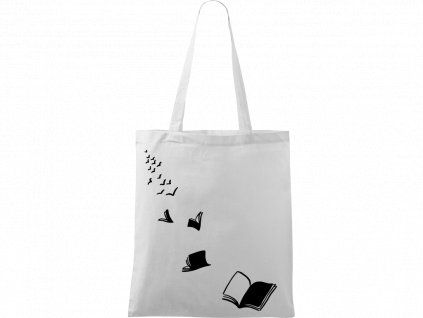 Plátěná taška Handy bílá s černým motivem - Knihy létající - 2
