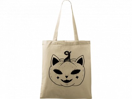 Plátěná taška Handy přírodní s černým motivem - Halloween kočka