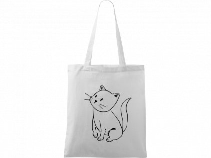 Plátěná taška Handy bílá s černým motivem - Kotě