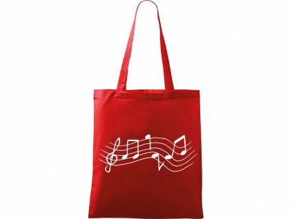 Plátěná taška Handy červená s bílým motivem - Noty rovně