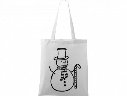 Plátěná taška Handy bílá s černým motivem - Sněhulák s ozdobou