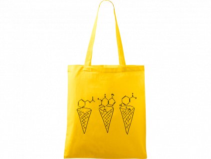 Plátěná taška Handy žlutá s černým motivem - Zmrzliny - Čokoláda, jahoda a vanilka