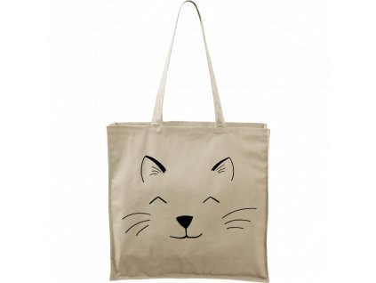 Plátěná taška Carry přírodní s černým motivem - Cat Face