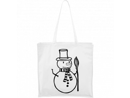 Plátěná taška Carry bílá s černým motivem - Sněhulák s koštětem