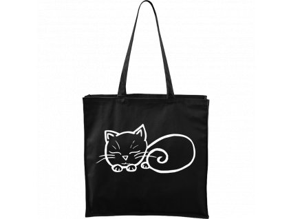 Plátěná taška Carry černá s bílým motivem - Spící kotě