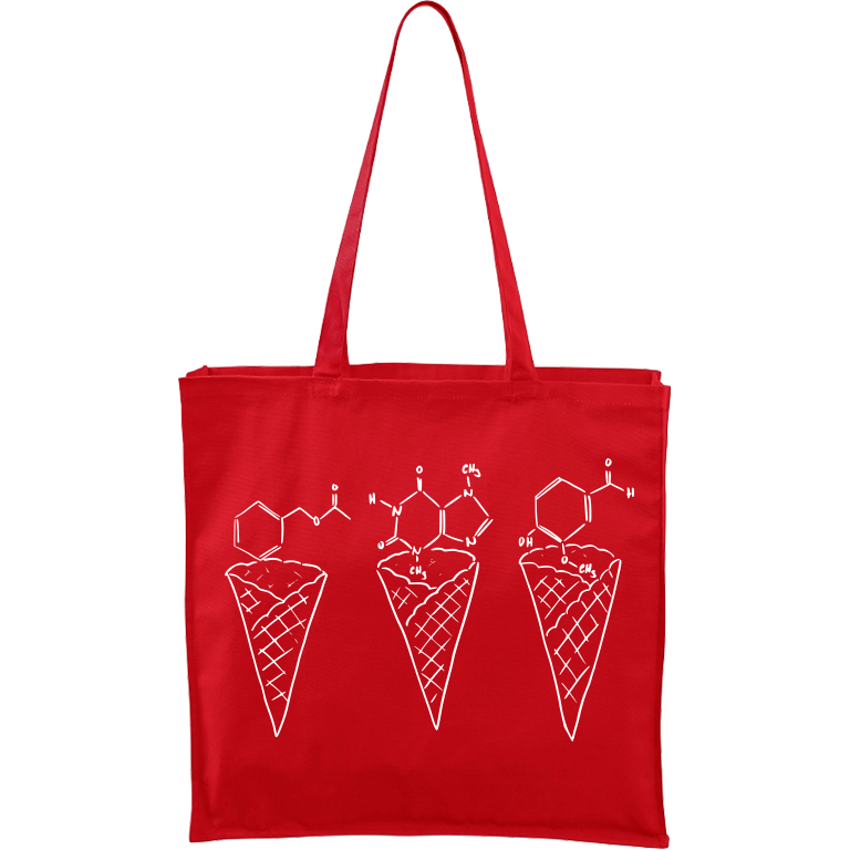 Ručně malovaná plátěná taška Carry - Zmrzliny - Čokoláda, Jahoda a Vanilka Barva tašky: ČERVENÁ, Barva motivu: BÍLÁ