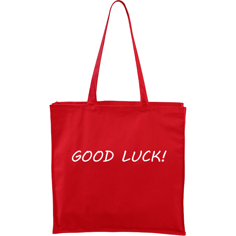 Ručně malovaná plátěná taška Carry - Good Luck! Barva tašky: ČERVENÁ, Barva motivu: BÍLÁ