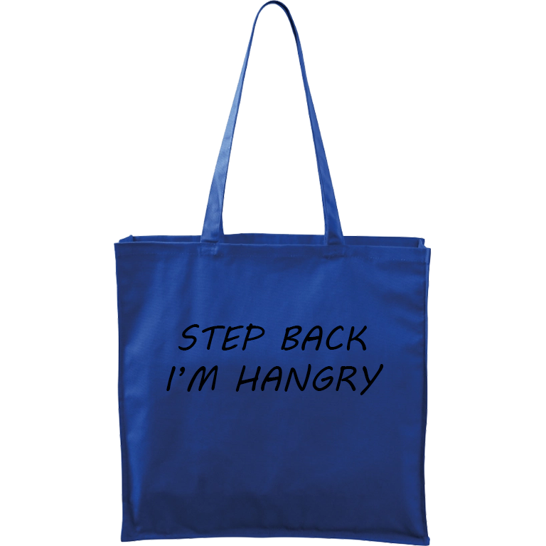 Ručně malovaná plátěná taška Carry - Step Back - I'm Hangry Barva tašky: MODRÁ, Barva motivu: ČERNÁ