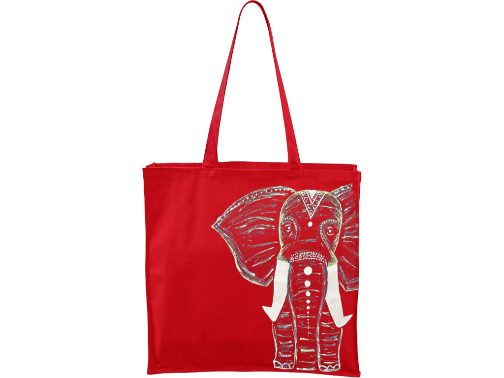 Ručně malovaná plátěná taška Carry - Slon Barva tašky: ČERVENÁ