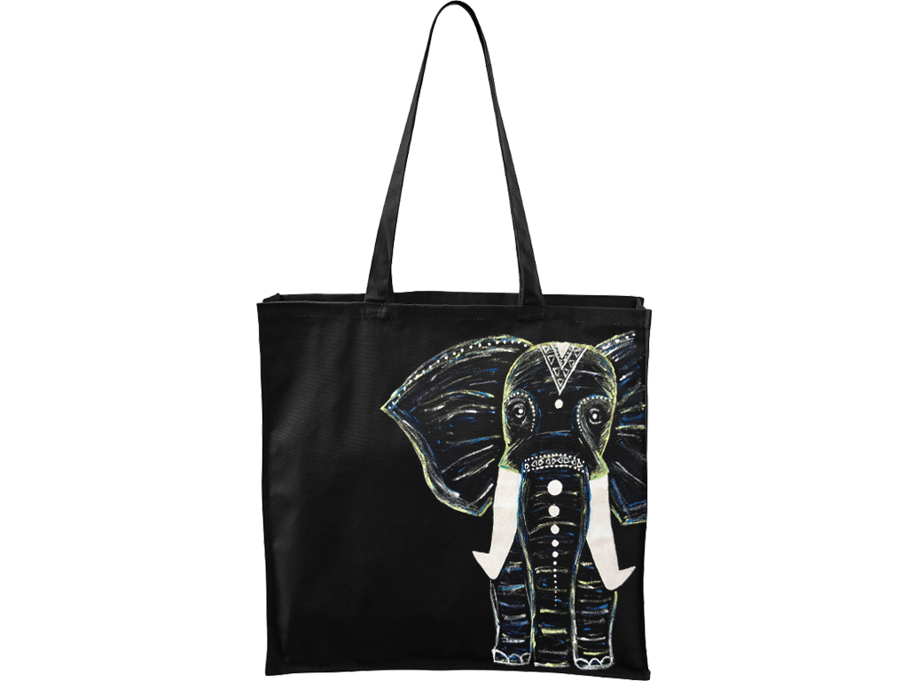 Ručně malovaná plátěná taška Carry - Slon Barva tašky: ČERNÁ