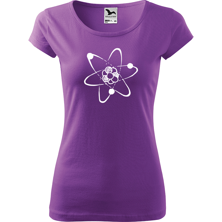 Ručně malované dámské triko Pure - Atom Velikost trička: M, Barva trička: FIALOVÁ, Barva motivu: BÍLÁ