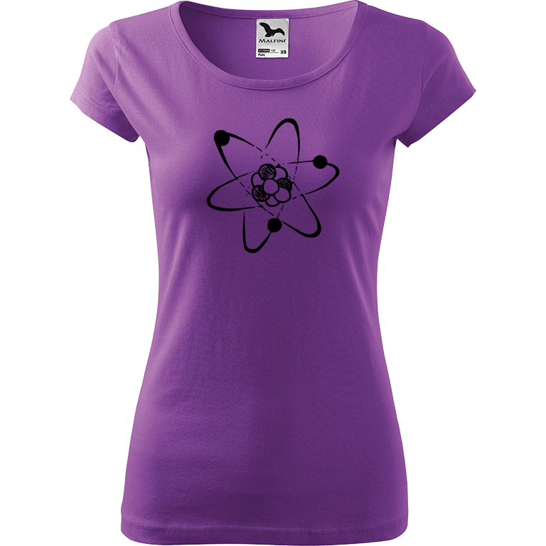 Ručně malované dámské triko Pure - Atom Velikost trička: M, Barva trička: FIALOVÁ, Barva motivu: ČERNÁ