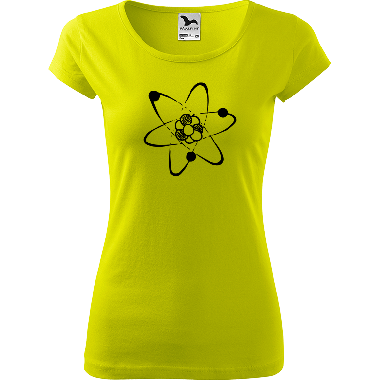 Ručně malované dámské triko Pure - Atom Velikost trička: M, Barva trička: LIMETKOVÁ, Barva motivu: ČERNÁ