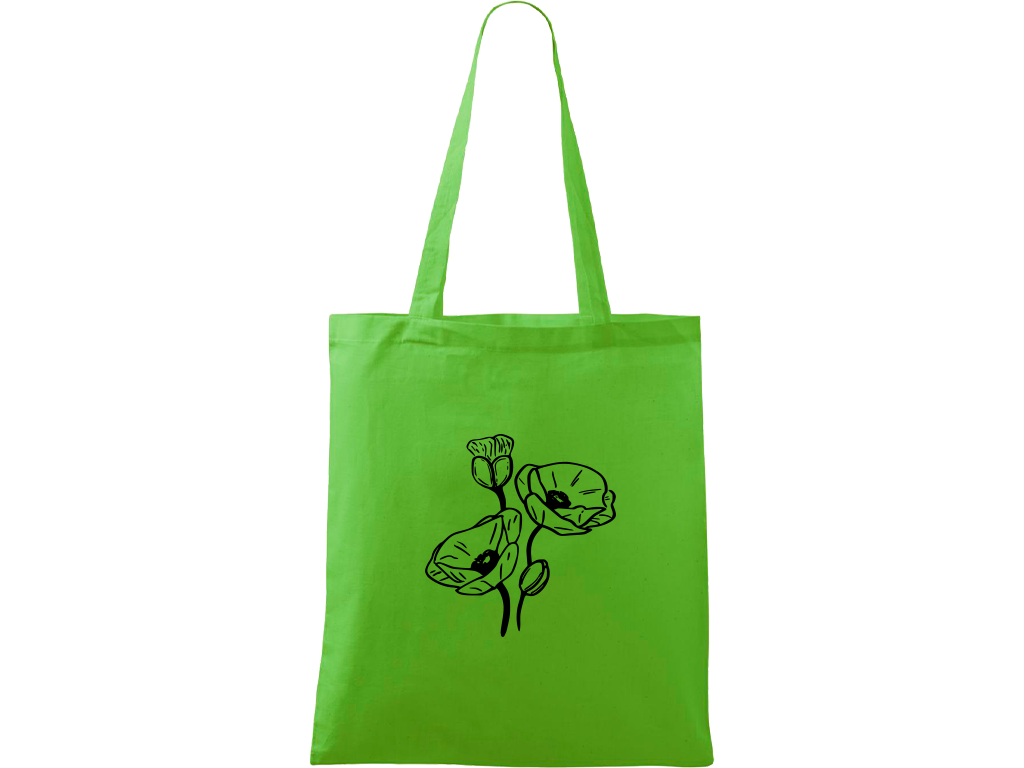 Ručně malovaná plátěná taška Handy - Vlčí máky Barva tašky: ZELENÁ, Barva motivu: ČERNÁ