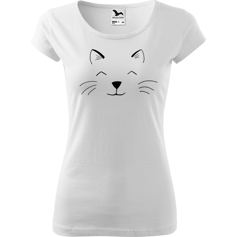 Ručně malované dámské triko Pure - Cat Face Velikost trička: M, Barva trička: BÍLÁ, Barva motivu: ČERNÁ