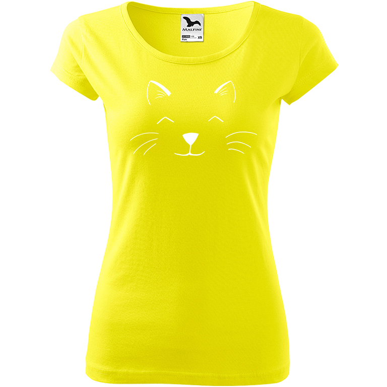 Ručně malované dámské triko Pure - Cat Face Velikost trička: M, Barva trička: CITRONOVÁ, Barva motivu: BÍLÁ