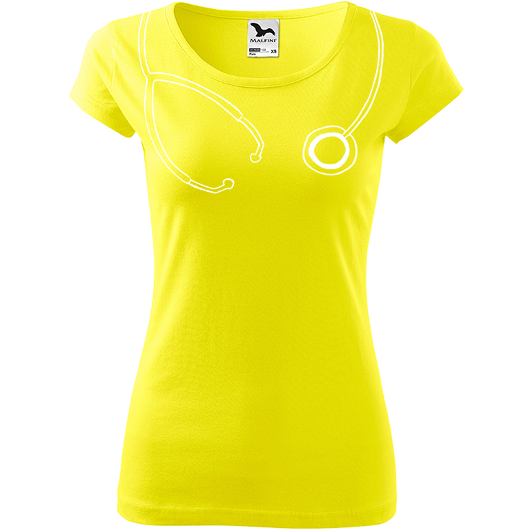 Ručně malované dámské triko Pure - Stetoskop Velikost trička: XS, Barva trička: CITRONOVÁ, Barva motivu: BÍLÁ