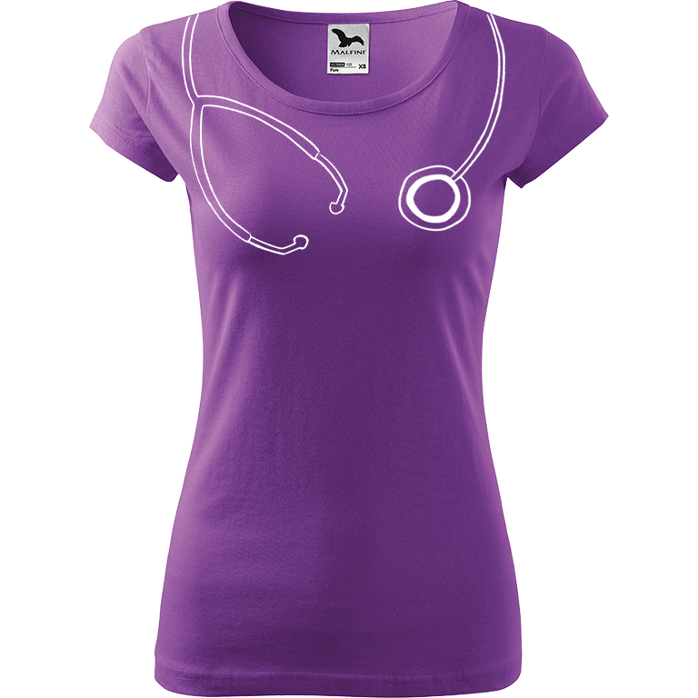 Ručně malované dámské triko Pure - Stetoskop Velikost trička: XS, Barva trička: FIALOVÁ, Barva motivu: BÍLÁ