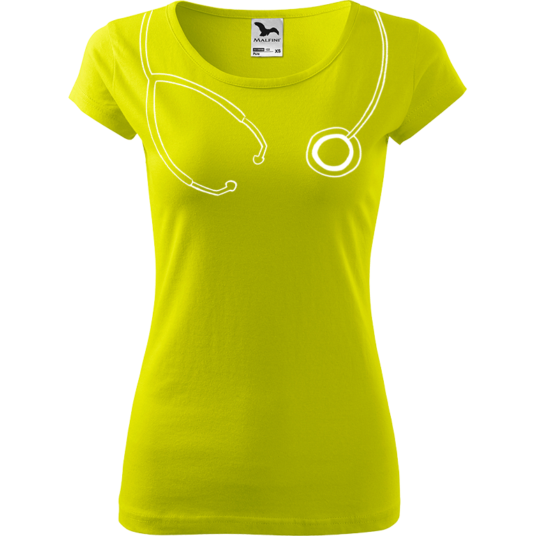 Ručně malované dámské triko Pure - Stetoskop Velikost trička: XS, Barva trička: LIMETKOVÁ, Barva motivu: BÍLÁ