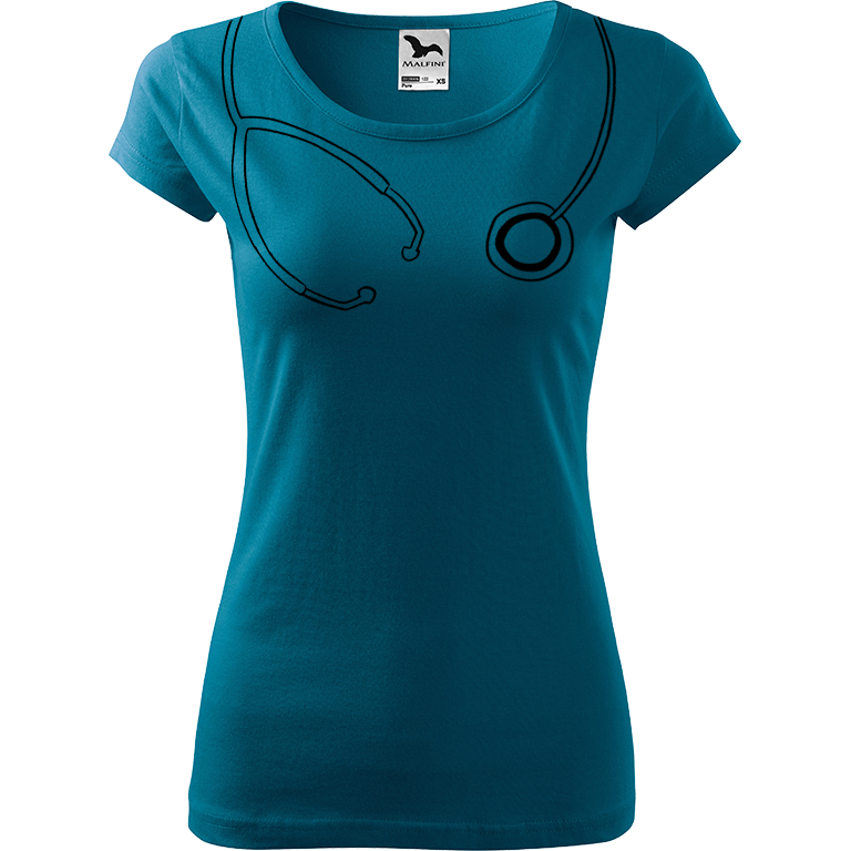 Ručně malované dámské triko Pure - Stetoskop Velikost trička: M, Barva trička: PETROLEJOVÁ, Barva motivu: ČERNÁ