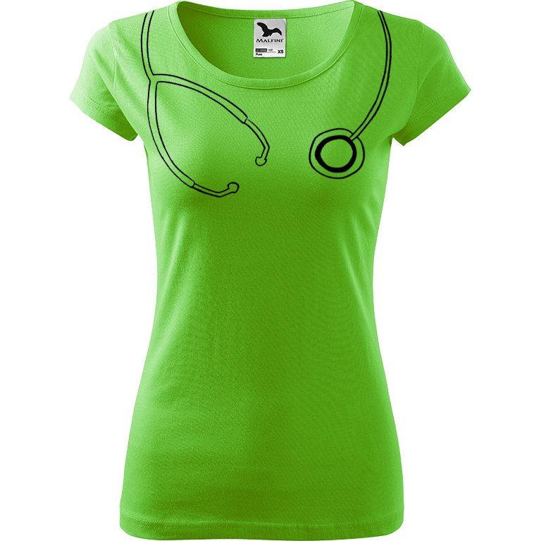 Ručně malované dámské triko Pure - Stetoskop Velikost trička: M, Barva trička: SVĚTLE ZELENÁ, Barva motivu: ČERNÁ