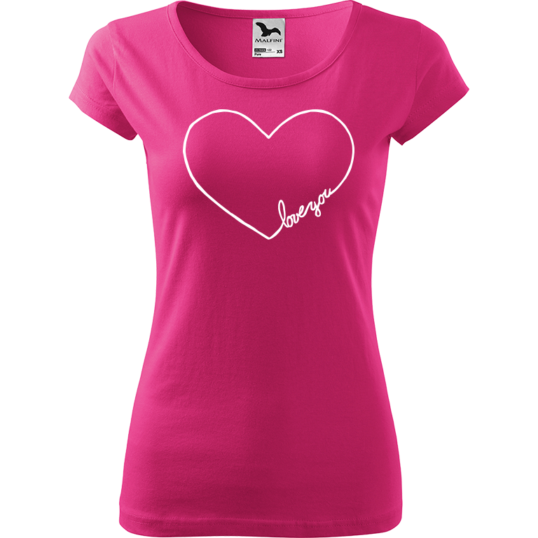 Ručně malované dámské triko Pure - "Love You" Srdce Velikost trička: XS, Barva trička: RŮŽOVÁ, Barva motivu: BÍLÁ