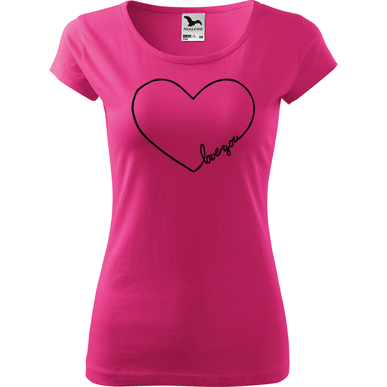 Ručně malované dámské triko Pure - "Love You" Srdce Velikost trička: XL, Barva trička: RŮŽOVÁ, Barva motivu: ČERNÁ
